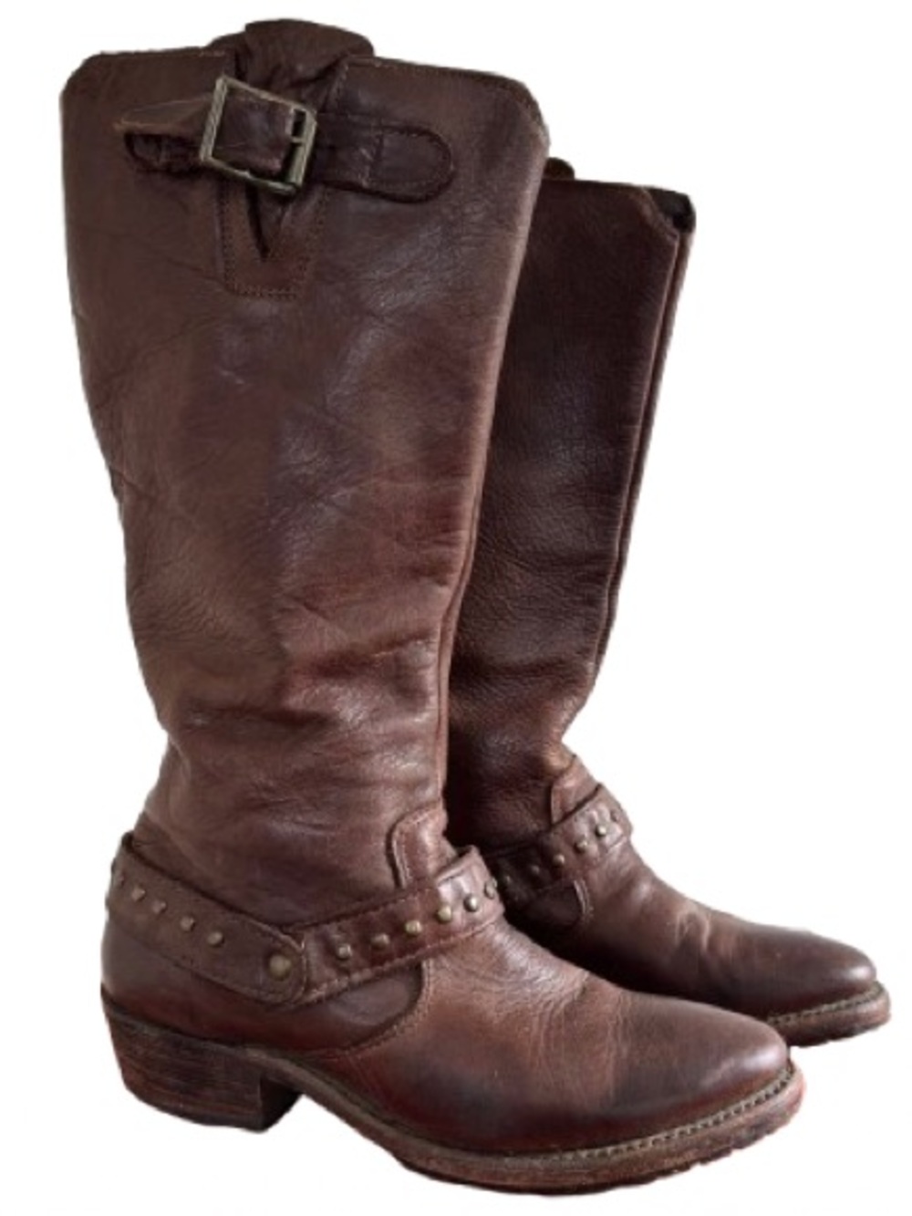 Vintage Shoe Company Holly Brown Leather Engineer Riding Boots Harness Biker
